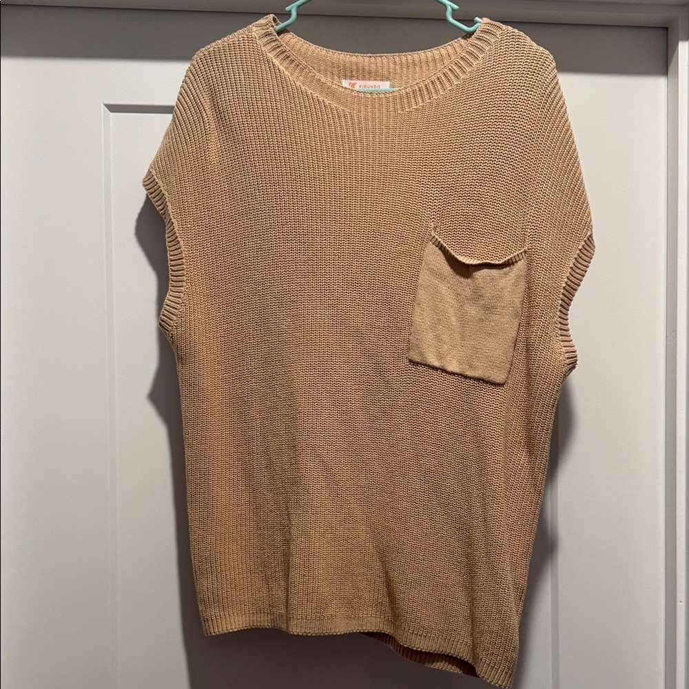 Tan Sleeveless Sweater with Pocket